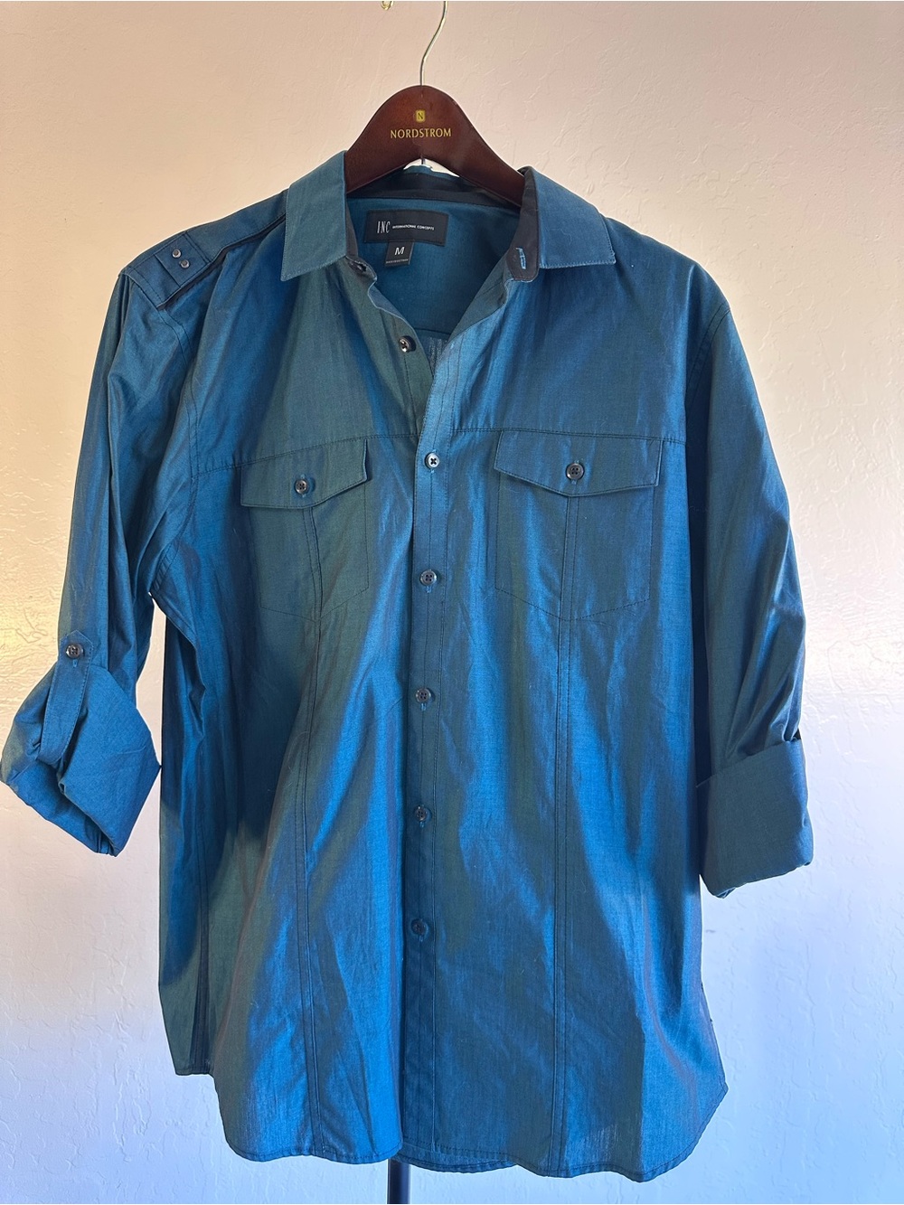 INC International Concepts Teal Blue Lightweight Shirt Jacket